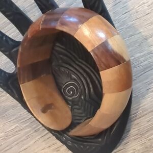 Vintage Wooden Segment Bangle Cuff Bracelet